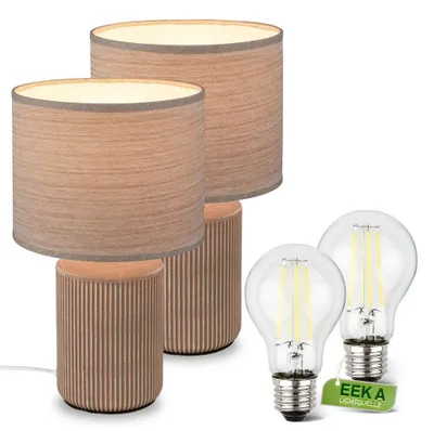 Produktbild von Briloner Ino Tischlampe, Stoffschirm, Kabelschalter, Keramikfuß, Braun, Ø22 x 37,5 cm