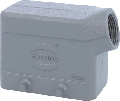 Produktbild von HARTING Han 10B Tüllengehäuse niedrig, 1xPG16 seitlicher Kabelabgang, für 2 Bügel (am Unterteil) Verschraubung PG16