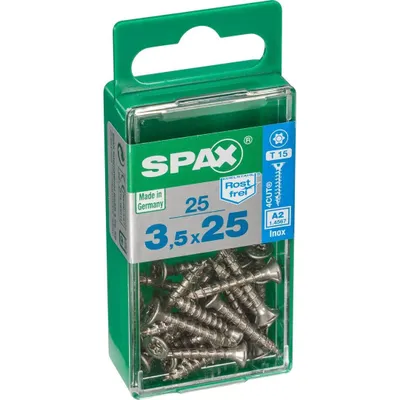 Immagine prodotto di Set di 25 viti SPAX in acciaio inox testa svasata torx, Diam.3,5 mm x L.25 mm