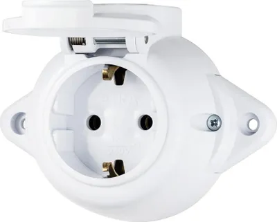 Image de Prise murale vintage ronde rétro simple blanc IP44v avec cache (prise simple IP44 blanc)