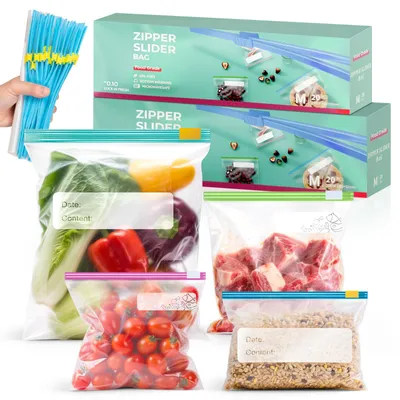 Image de Sacs de congélation refermables avec fermeture éclair - Réutilisables - Pour la conservation des aliments - 80 pièces