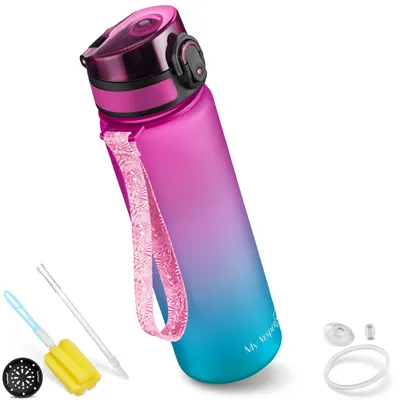 Imagen del producto de Botella para niños, a prueba de fugas, de 350 ml/500 ml/750 ml, fabricada en Tritan, con pajita o filtro, ideal para la escuela