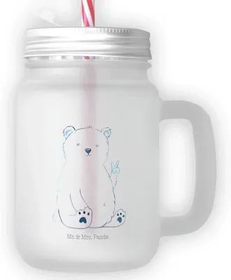 Produktbild von Mr. & Mrs. Panda Glas Eisbär Faul - Transparent - Geschenk, Mit Schraubdeckel, Eiskaffee, Nordpol, deckel, Büro, Homeoffice, Bär, Teddy, Mason, Arbeit, Cocktailglas