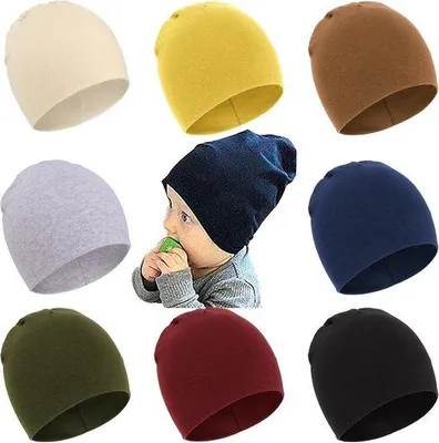 Produktbild von 8 weiche, gestrickte Baby-Mützen für Neugeborene und Kleinkinder