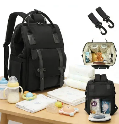 Produktbild von OKWISH Wickeltasche Rucksack - Wickelrucksack -Babytaschen und mobiler Wickelauflage - Schnullerhalter und Kinderwagengurte Schwarz