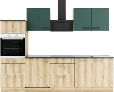 Produktbild von Optifit Küchenzeile mit Geräten Savona405/Livorno290 270 cm grün wildeiche matt strukturiert zerlegt Variante reversibel KPSL 2789-9+