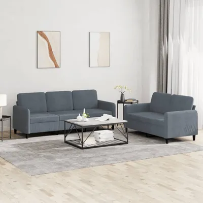 Produktbild von Cloris DesignMöbel 2-tlg. Sofagarnitur Dunkelgrau Samt , Schlafsofas 2024 Neu