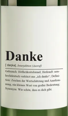 Produktbild von Friendly Fox Flaschenetiketten Aufkleber Danke Definition, 2x selbstklebende Flaschen Aufkleber für Weinflaschen DIN A6 Etiketten