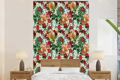Produktbild von MuchoWow® Fototapete für Wohnzimmer oder Schlafzimmer Wandtapete Vinyl Motivtapete Blumen - Rot - Muster - 180x280 cm - Wallpaper