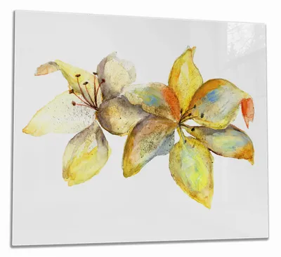 Produktbild von Wallario Herdabdeckplatte aus Glas, Größe 60 x 52 cm 1-teilig, Motiv Aquarell von gelben Lilien