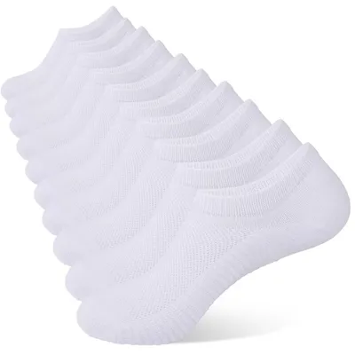 Immagine prodotto di Calzini sportivi da donna, taglie 35-38 e 39-42, calzini corti invisibili con suola antiscivolo in silicone, imbottiti, confezione da 5 paia, colore bianco