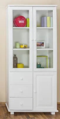 Produktbild von Büchervitrine, Vitrine - Kiefer Massivholz, Farbe: Weiß