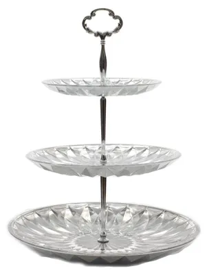 Produktbild von Etagere Glas silber Gebäckschale Kuchenplatte 3 stufig edel Ø 25