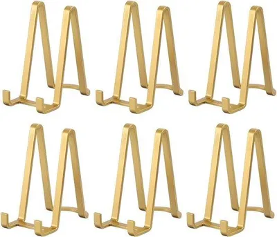 Produktbild von Unyqoos® Tellerständer 6er-Set, Kunststoff Plattenhalter 15,2 cm – Gold, dekorativer Aufsteller für Teller, Bilderrahmen, Fotos und Bücher