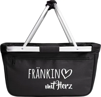 Produktbild von Huuraa Einkaufskorb Fränkin mit Herz 20 Liter Black faltbarer Tragekorb Geschenkidee