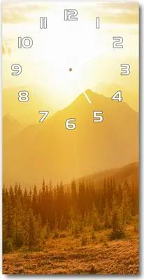 Produktbild von Wanduhr aus Glas – 30x60 cm - Glasbild - Glasuhr - Gehärtetes Glas -Sonnenuntergang Berge