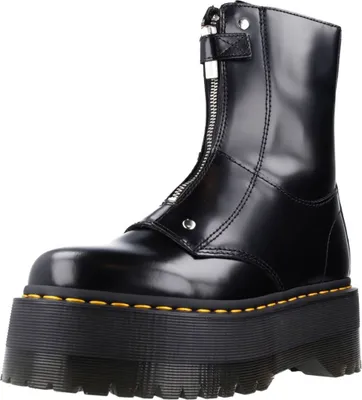 A studio shot of a black Dr. Martens boot.