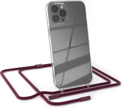 Produktbild von EAZY CASE Handykette für Apple iPhone 12 Pro Max, Clear Case aus Silikon, mit Umhängeband, abnehmbare Endstücke, Handyband in Rot