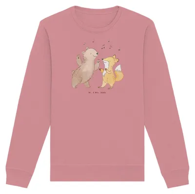 Produktbild von Mr. & Mrs. Panda Baumwoll Pullover Bär & Fuchs Disco Größe M - Canyon Pink - Geschenk, Tanzen, Clubs, Sweatshirt, Sweater, Clubbing, Feiern, Pulli