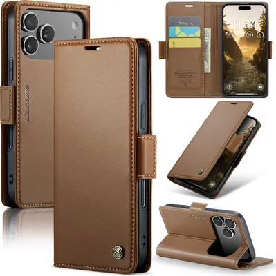 Produktbild von Lederhülle für iPhone 17 Pro Brieftasche Kartenfach Schutzhülle mit Standfunktion Braun