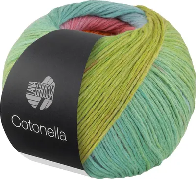 Produktbild von Lana Grossa COTONELLA 100 g weiches, bedrucktes Kettengarn aus unmercerisierter Pima-Baumwolle 280 m Farbe 011 - Flieder/Hellblau/Türkisgrün/Senf/Tomate/Himbeer