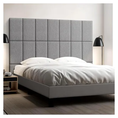 Produktbild von Wandkissen Carpino 3er Set 60 x 30 cm Textil Hellgrau gepolstertes Wandpaneel Kopfteil für Bett zum Kleben