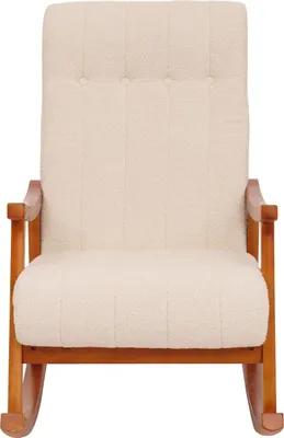 Obrázok produktu pre Hojdacie kreslo HWC-K10, polohovateľné, drevo  látka/textil bouclé (450g/m²) ~ krémová, rám v orechovom vzhľade