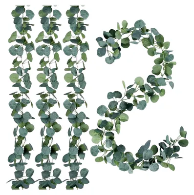 Produktbild von 4 Stück Eukalyptus-Girlande, 1,8 m hängende grüne Blätter Dekoration, künstliche Pflanzen-Girlande für Hochzeiten, Partys, Garten, Wand und Zimmer, Balkon, Küchen-Dekoration