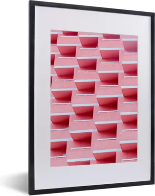 Produktbild von MuchoWow® Gerahmtes Poster Rosa - Balkon - Sommer - Architektur 30x40 cm - Poster mit Schwarzem Bilderrahmen Wandposter Rahmen Foto Bilder - Wandposter Schlafzimmer