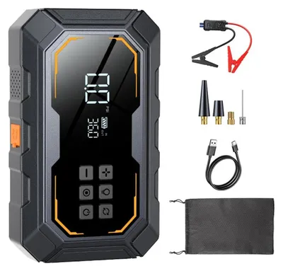 Produktbild von Starthilfe 4‑in‑1 - Auto Jump Starter mit Reifenkompressor - Powerbank - Kapazität 20000 mAh - Über 1200 A Spitzenstrom - 12 V - Standardtasche