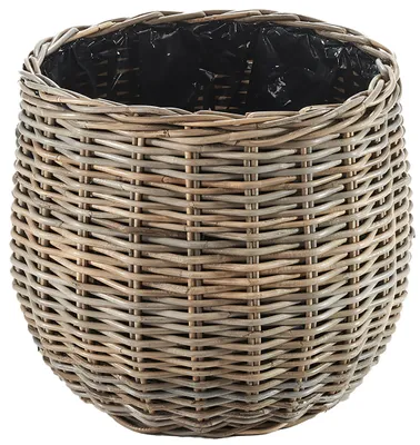 Produktbild von Kobolo Pflanzkorb 46 cm VERDANA Rattan Kubu Grey rund – Übertopf groß geflochten mit Folie Blumentopf Boho Pflanzkübel Wohnzimmer Balkon Terrasse Home