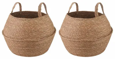 Imagen del producto de Juego de 2 macetas de mimbre hechas de algas marinas, con un diámetro de 45 cm y una altura de 36 cm