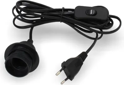 Produktbild von Lampen- Netzkabel PVC mit Schalter und E27 Fassung & Schraubring | Schwarz | 5000 mm