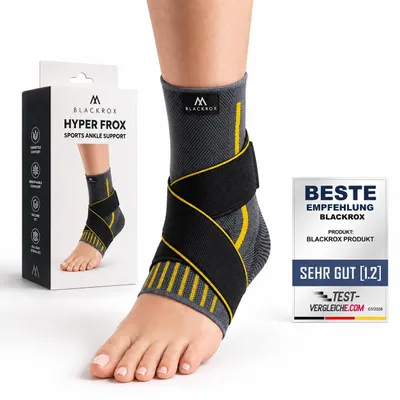 Produktbild von BLACKROX Sprunggelenkbandage, Vergleichssieger, Knöchelbandage, Sprunggelenk Bandage, Sport, Handball, Fußball, Volleyball, Fußbandage, Gelb, Gr. L