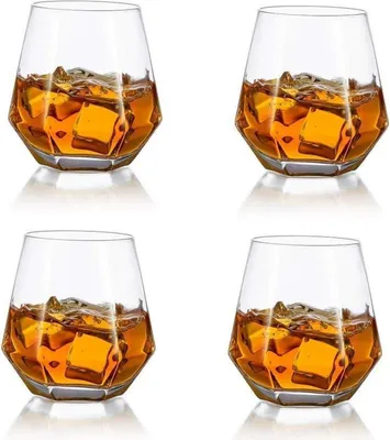 Obrázok produktu pre Diamantové poháre na whisky Sada 4 300 ml Moderný vzhľad Bourbon Rumumbler Clear 4