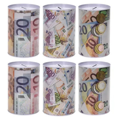 Produktbild von 6er Set Spardose im Euro-Design Ø 9,5cm Metall Blech Dose Sparbüchse Gelddose Metallspardosen Geldspardose