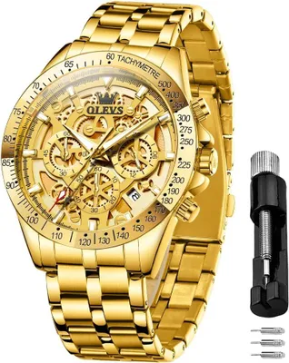 Produktbild von OLEVS Herren Uhr Skeleton Quarz Armbanduhr Edelstahl Business Uhr mit Datum Leuchtend Wasserdicht 3ATM Skelett Zifferblatt Analog Herrenuhr
