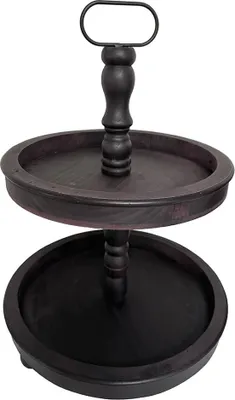 Zdjęcie produktu dla Mucola Etagere 2 Tier Serving Plate Stojak do serwowania Etagere Stojak na owoce Miska na ciasto Vintage Stojak na ciasto - BrownWood
