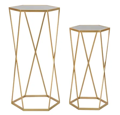 Produktbild von 2er-Set hexagonale Couchtische aus goldenem Metall und Spiegel Esagonal