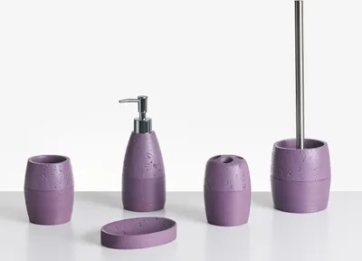 Produktbild von BELIANI Badezimmer Set 5-Teilig Purpur Kunstharz Betonoptik Rillenoptik Modern Seifenschale Seifenspender Zahnbürstenhalter Toilettenbürste Becher