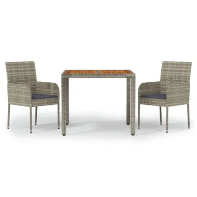 Obrázok produktu pre vidaXL 3-dielny záhradný jedálenský set s vankúšmi Grey Poly Rattan