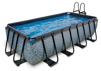 Produktbild von EXIT Stone Rahmenpool 400x200x100cm, Aufstellpool, mit Filterpumpe, Rechteckig, Grau