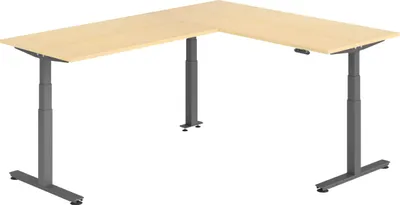 Produktbild von bümö Eckschreibtisch elektrisch höhenverstellbar L-Form - Nachbildung Ahorn, Gestell: Graphit, Größe: Eckschreibtisch 180 x 240 cm