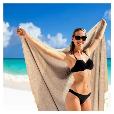 Produktbild von Hamamtuch 2er Set – Leichtes Strand- und Saunatuch aus recycelter Baumwolle – Schnell trocknend, groß und weich – 90 cm x 200 cm – Ideal für Strand, Sauna, Yoga, Picknick – Beige und Schwarz