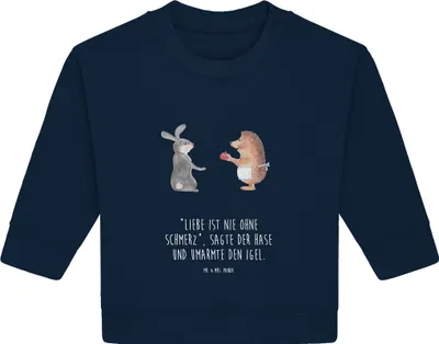 Produktbild von Mr. & Mrs. Panda Organic Baby Pullover Hase Igel 6. - 12. Monat - French Navy - Geschenk, Trösten, Herzschmerz, Lustige Sprüche, Trennungsschmerz, Liebe Spruch, Bullover