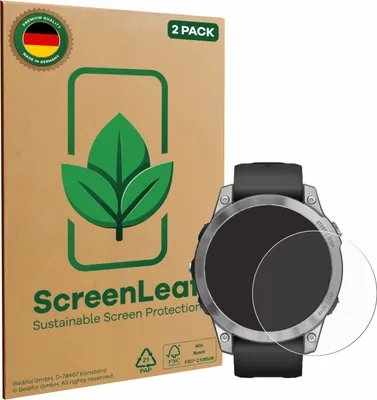 Produktbild von 2x ScreenLeaf Schutzfolie für Garmin Fenix 7 (47 mm) nachhaltiger Displayschutz Display Schutz Folie Klar Transparent