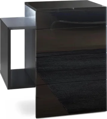 Produktbild von Vladon Nachttisch Queens,  Germany, Nachttischschrank mit 2 Schubladen und 1 seitlichem Fach zur Wandmontage, Schwarz matt/Schwarz Hochglanz, inkl. LED Unterbaustrahler weiß (60 x 63 x 36 cm)