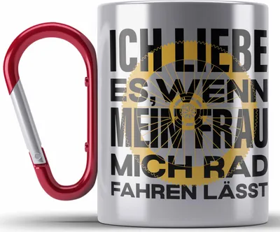 Produktbild von Trendation - Fahrradfahrer Geschenk Edelstahl Tasse Karabiner mit Spruch Rennrad Mountainbike Geschenkidee Radfahrer (Rot)