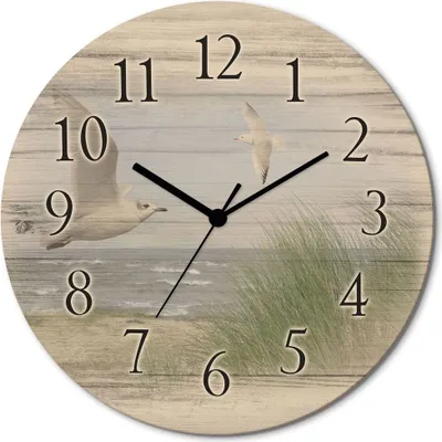 Produktbild von ARTland Holz Wanduhr Quarzuhr - schwarzer Zeiger Nordseestrand mit Möwen Größe: 30x30 cm