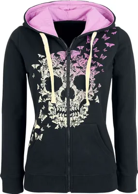Produktbild von Full Volume by EMP Damen schwarz-pinke Kapuzenjacke mit Totenkopf-Print L